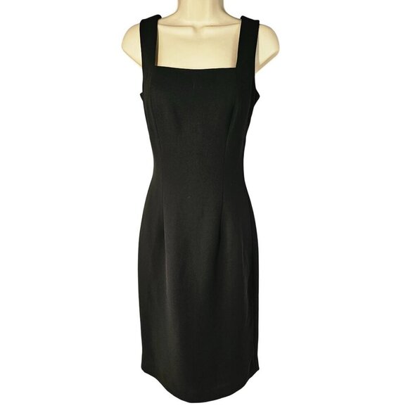 Andrea Polizzi Rex Lester 90s Black Crepe Open Back Sheath Dress Sz 8 Slvles LBD - Picture 1 of 8